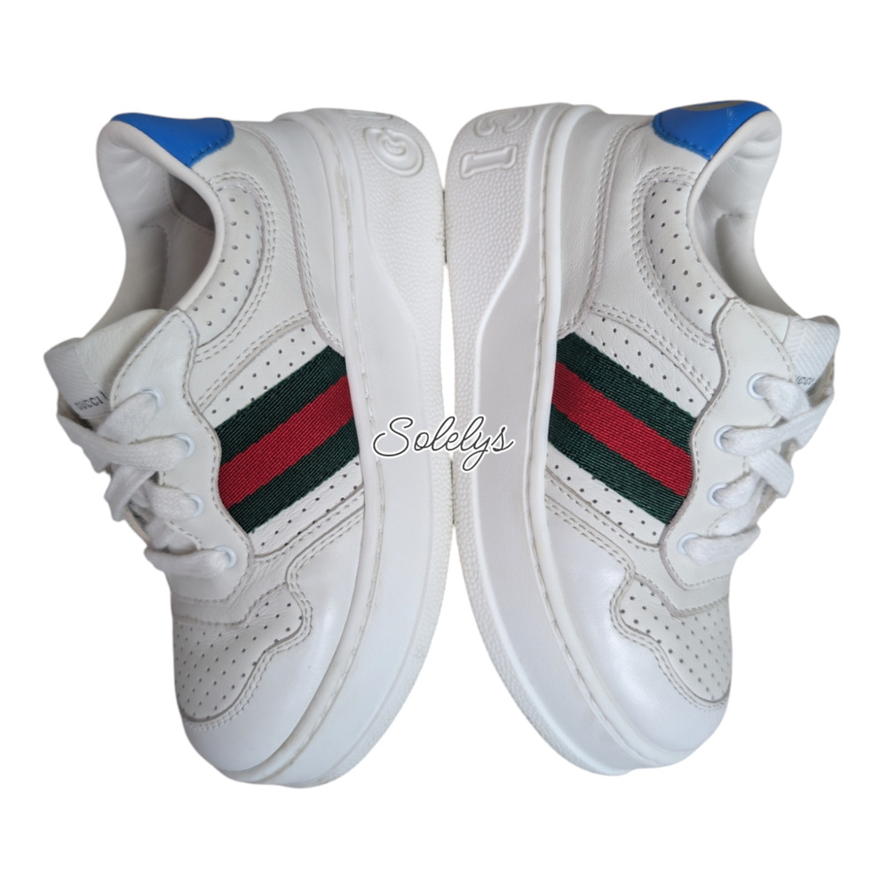 Gucci Kids Chunky GG Logo Leather Web White Blue Sneaker Toddler EU 25 US 9 - Picture 9 of 10